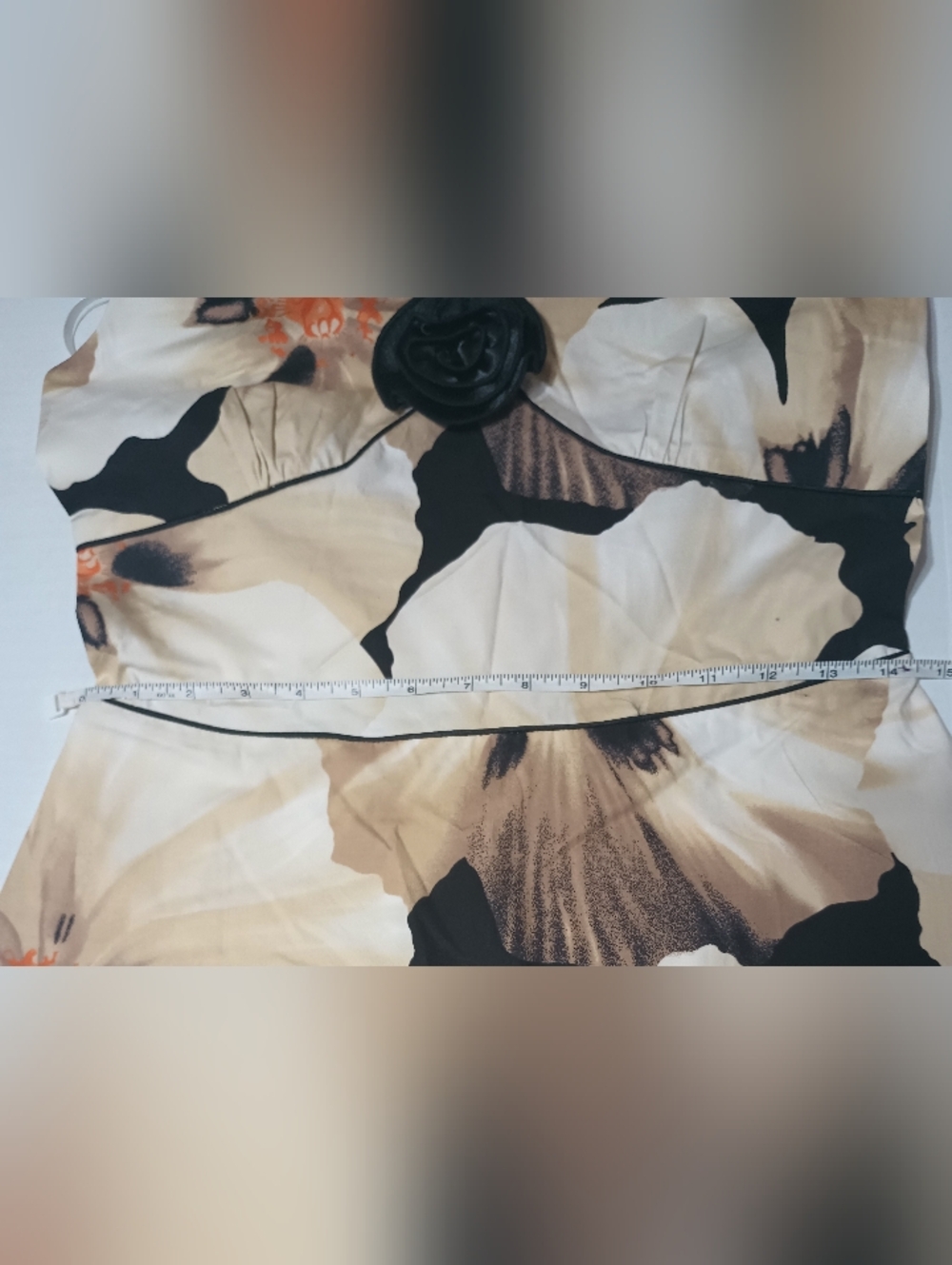 Floral Halter Dress Beige/Black Size L - Picture 7 of 11